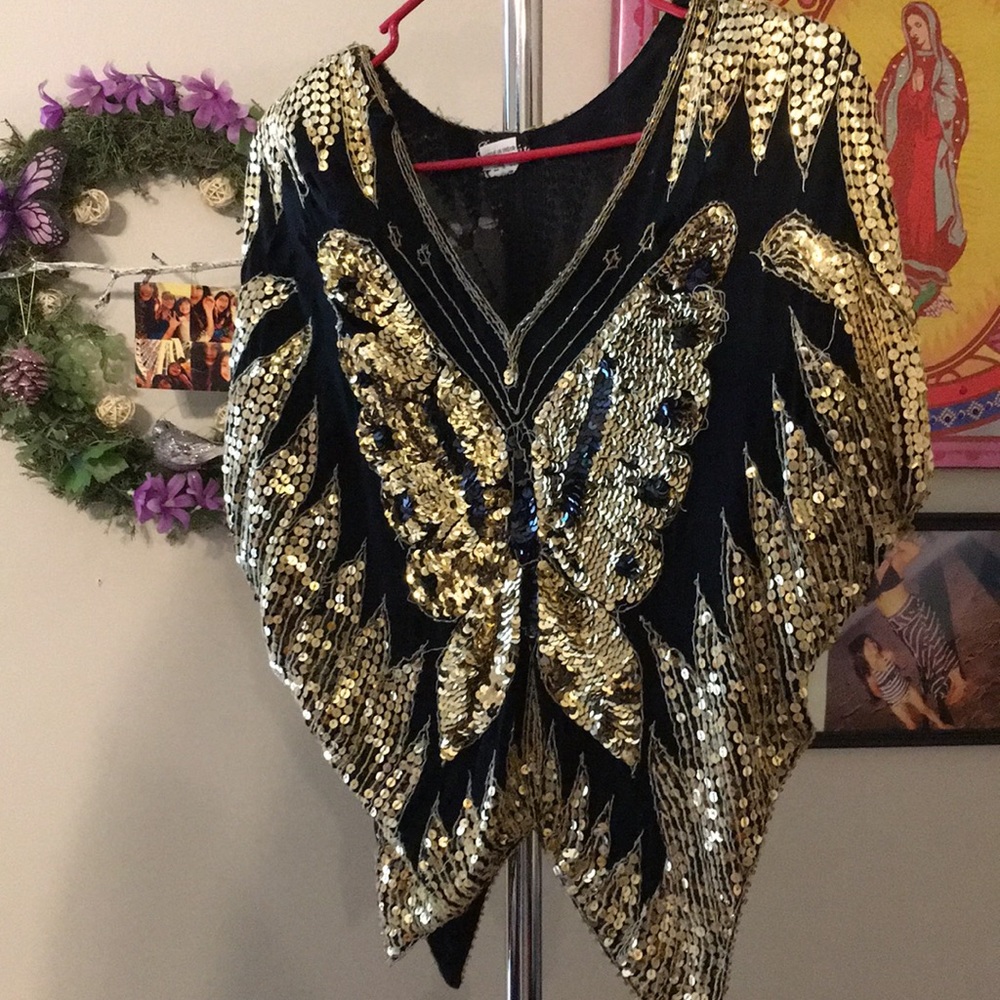 Black and gold butterfly blouse